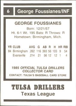 1985 Tulsa Drillers #NNO George Foussianes Back