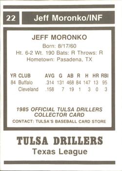 1985 Tulsa Drillers #NNO Jeff Moronko Back
