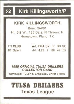 1985 Tulsa Drillers #NNO Kirk Killingsworth Back
