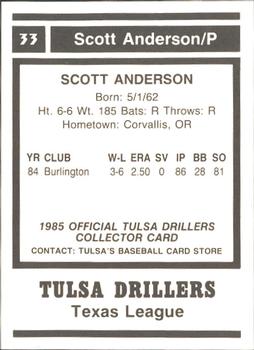 1985 Tulsa Drillers #NNO Scott Anderson Back