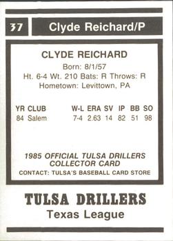 1985 Tulsa Drillers #NNO Clyde Reichard Back