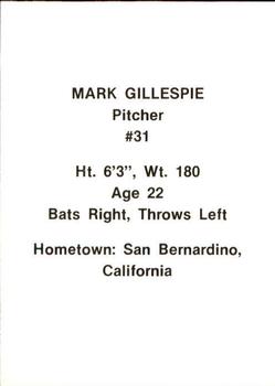 1984 Idaho Falls A's #9 Mark Gillespie Back