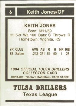 1984 Tulsa Drillers #NNO Keith A. Jones Back