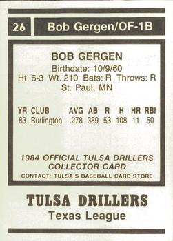 1984 Tulsa Drillers #NNO Bob Gergen Back