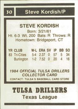 1984 Tulsa Drillers #NNO Steve Kordish Back
