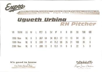 2001 Palm Beach Post Montreal Expos #22 Ugueth Urbina Back