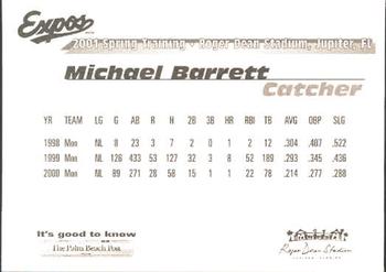 2001 Palm Beach Post Montreal Expos #3 Michael Barrett Back