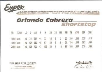 2001 Palm Beach Post Montreal Expos #6 Orlando Cabrera Back
