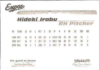 2001 Palm Beach Post Montreal Expos #9 Hideki Irabu Back