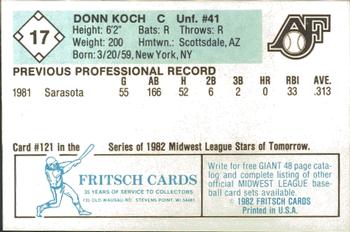 1982 Fritsch Appleton Foxes #17 Donn Koch Back