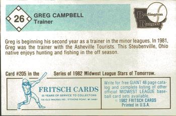 1982 Fritsch Burlington Rangers #26 Greg Campbell Back