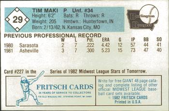 1982 Fritsch Burlington Rangers #29 Tim Maki Back