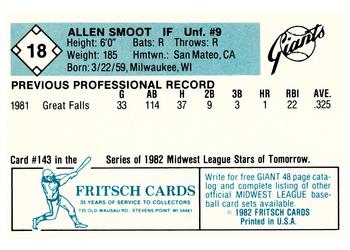 1982 Fritsch Clinton Giants #18 Allen Smoot Back