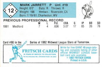 1982 Fritsch Madison Muskies #12 Mark Jarrett Back