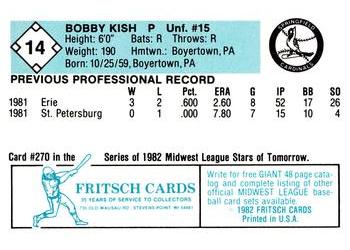 1982 Fritsch Springfield Cardinals #14 Bobby Kish Back
