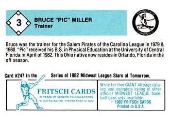 1982 Fritsch Springfield Cardinals #3 Bruce Miller Back