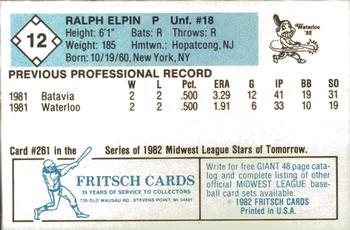 1982 Fritsch Waterloo Indians #12 Ralph Elpin Back