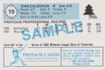 1982 Fritsch Wausau Timbers #10 Ivan Calderon Back