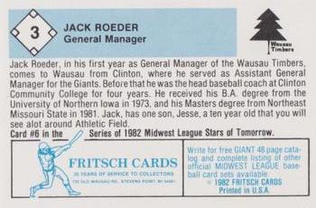 1982 Fritsch Wausau Timbers #3B Jack Roeder Back