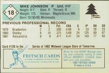 1982 Fritsch Wausau Timbers #18 Mike Johnson Back