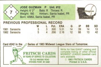 1983 Fritsch Burlington Rangers #7 Jose Guzman Back