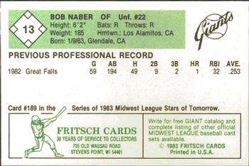 1983 Fritsch Clinton Giants #13 Bob Naber Back