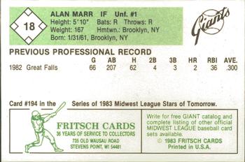 1983 Fritsch Clinton Giants #18 Alan Marr Back