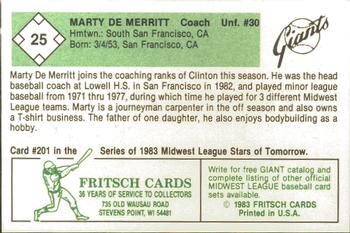 1983 Fritsch Clinton Giants #25 Marty DeMerritt Back