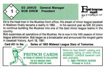 1983 Fritsch Madison Muskies #1 Ed Janus / Bob Drew Back