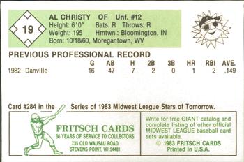 1983 Fritsch Peoria Suns #19 Al Christy Back
