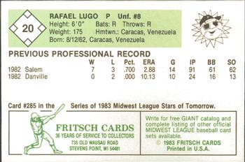 1983 Fritsch Peoria Suns #20 Rafael Lugo Back