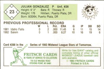 1983 Fritsch Peoria Suns #23 Julian Gonzalez Back