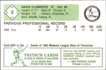 1983 Fritsch Springfield Cardinals #2 David Clements Back