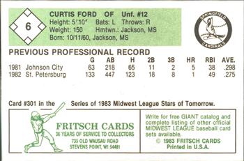 1983 Fritsch Springfield Cardinals #6 Curtis Ford Back