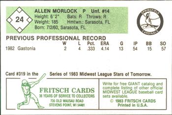 1983 Fritsch Springfield Cardinals #24 Allen Morlock Back