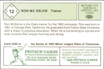 1983 Fritsch Visalia Oaks #12 Ron McKelvie Back