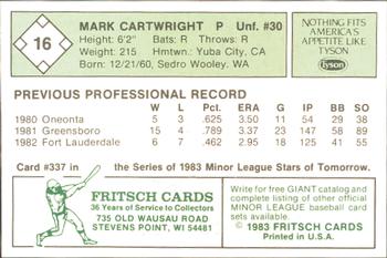 1983 Fritsch Visalia Oaks #16 Mark Cartwright Back