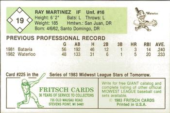 1983 Fritsch Waterloo Indians #19 Ray Martinez Back