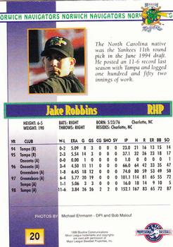 1999 Blueline Norwich Navigators #20 Jake Robbins Back