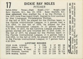 1979 Oklahoma City 89ers #17 Dickie Noles Back