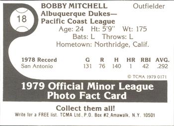 1979 TCMA Albuquerque Dukes #18 Bobby Mitchell Back