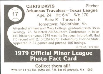 1979 TCMA Arkansas Travelers #17 Chris Davis Back