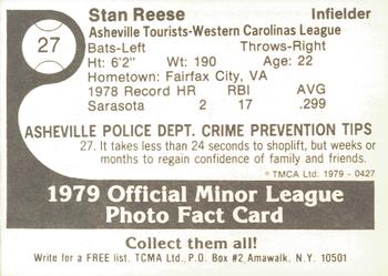 1979 TCMA Asheville Tourists #27 Stan Reese Back