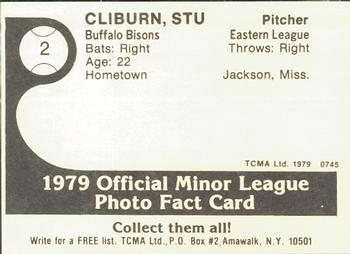 1979 TCMA Buffalo Bisons #2 Stu Cliburn Back