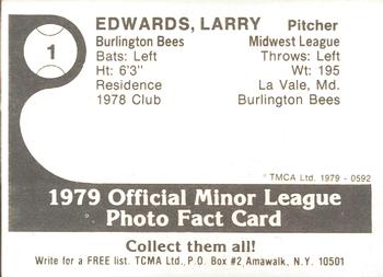 1979 TCMA Burlington Bees #1 Larry Edwards Back