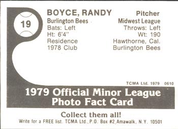 1979 TCMA Burlington Bees #19 Randy Boyce Back