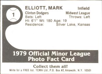 1979 TCMA Clinton Dodgers #1 Mark Elliott Back