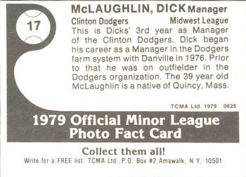 1979 TCMA Clinton Dodgers #17 Dick McLaughlin Back