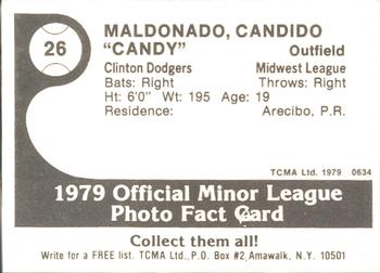 1979 TCMA Clinton Dodgers #26 Candido Maldonado Back