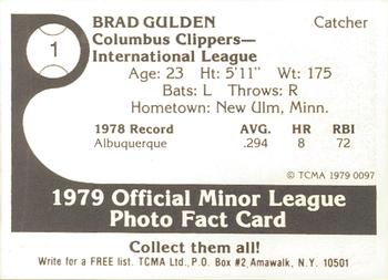 1979 TCMA Columbus Clippers #1 Brad Gulden Back